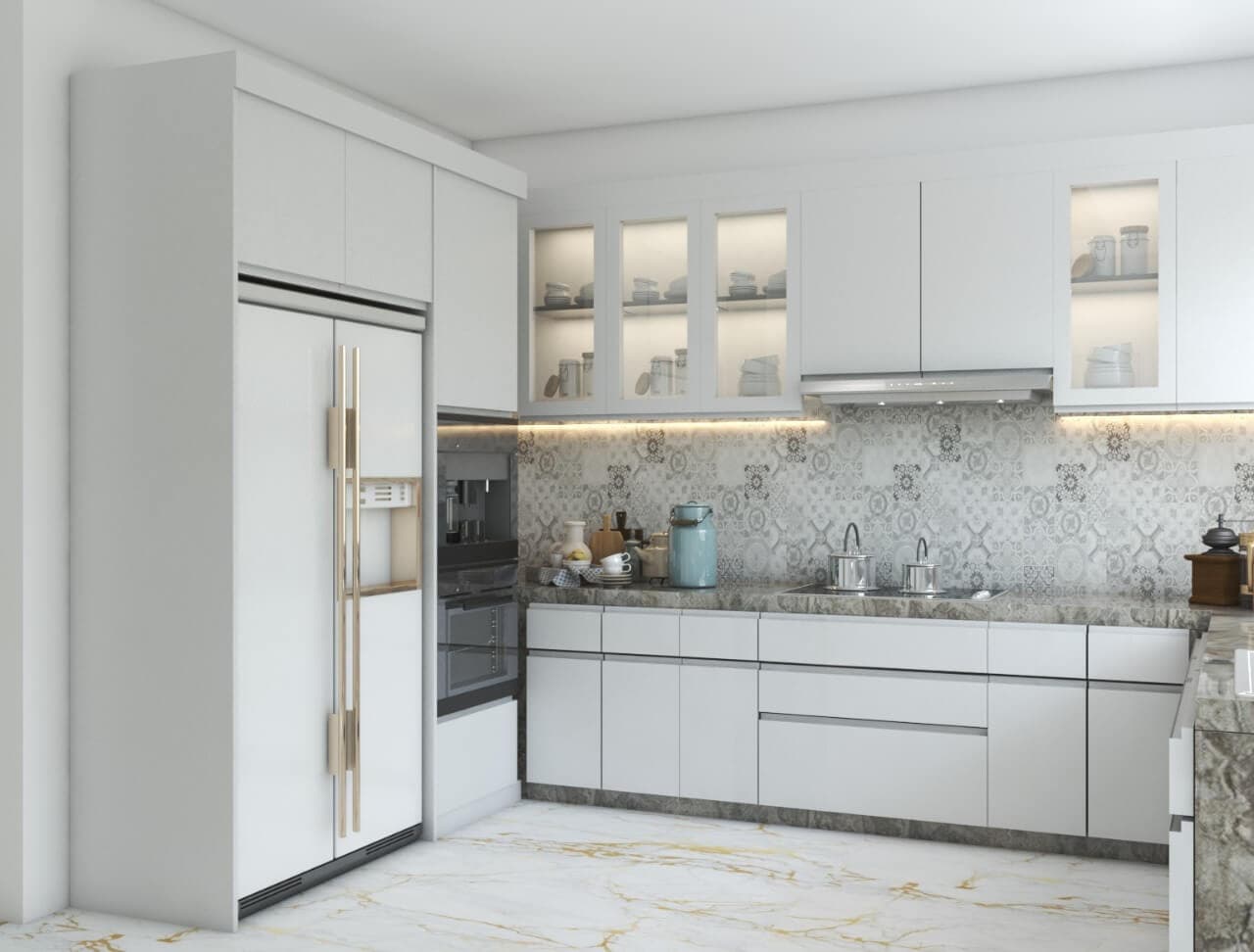 Modern minimalist kitchen interior design with island